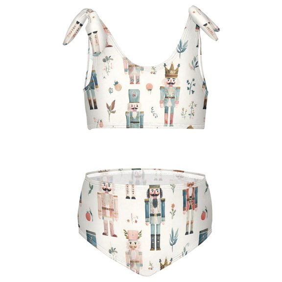 joogoo Girls 2 Piece Nutcracker Soldiers Christmas Print Swimsuit Set Kids with Adjustable Straps Bathing Suit Summer Beach Pool Swimwear for 7-8T