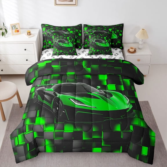 Castle Fairy Car Twin Bedding Sets for Kids Boys Girls,Speed Race Bedding Comforter Set