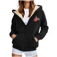 thumbnail image 5 of QIUOMBBP Womens Xmas Hoodies Casual Zip Up Christmas Fuzzy Jacket Fleece Sherpa Lined Warm Hooded Sweatshirts Coats, Black, M, 5 of 9