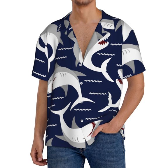 Kdxio Men'S Hawaiian Shirt For Men Short Sleeve Shirt Angry Shark Summer Casual Holiday Beach Button Down T-Shirts