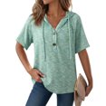 thumbnail image 2 of UDAUDU Womens Summer Tops 2026 Short Sleeve Button V Neck Waffle Knit Lightweight Drawstring Hoodies Spring Fashion Casual Blouses Shirts Mint Green 2XL, 2 of 8