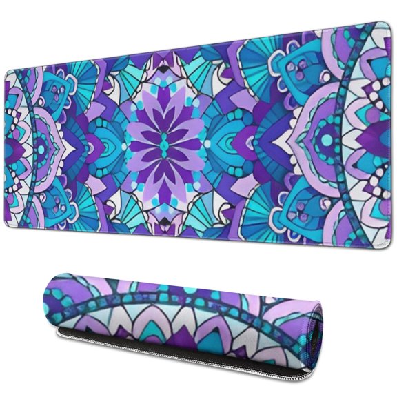 Long Mouse Pads for Desk,Purple Ethnic Mandala Pattern Desk Mats on Top Of Desks, Desk Mouse Pad Extra Large with 3mm Non-Slip Base and Stitched Edge for Gaming,Office,Work,Home 31.5"x11.8"
