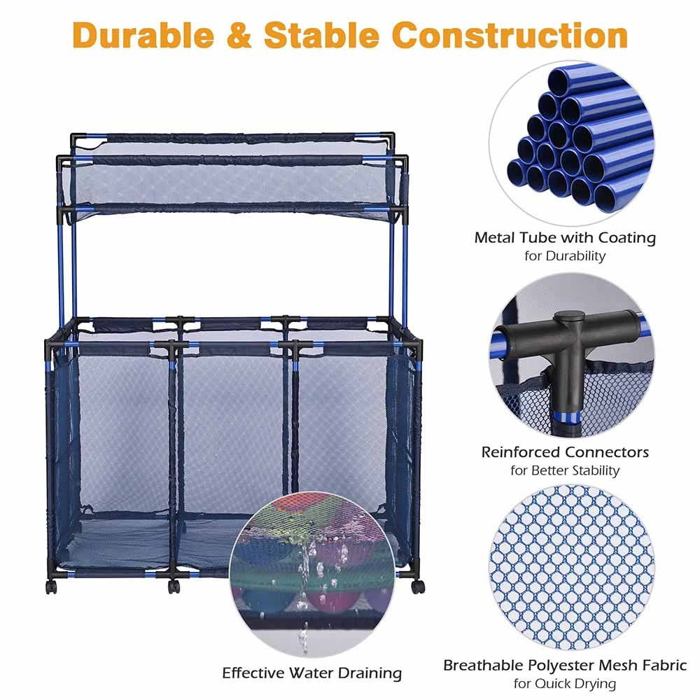 Yescom 50" Large Rolling Pool Toy Organizer – Sleek Black Mesh Storage Bin in Blue