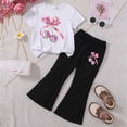 thumbnail image 2 of HCNTES Little Girl's 2 Piece Print Outfit T-shirts with Bell Bottom Flare Pants Outfits Set Kids Girls School Suit 3T 4T 5T Children Girls Summer Clothing Set(D01-I,6-7 Years), 2 of 4