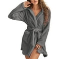 thumbnail image 1 of GESJQFZ Women Plush Hooded Shawl Collar Tie Waist Long Sleeve Bathrobe with Pockets, 1 of 7