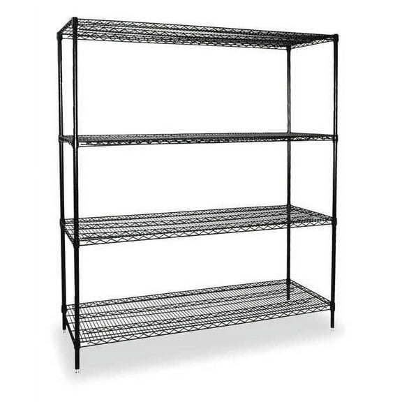 Wire Shelving Unit, 18"D x 72"W x 74"H, 4 Shelves, Black