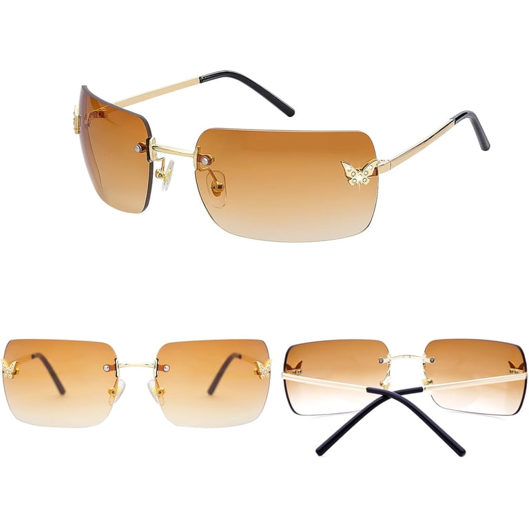 Rimless Rectangle Y2K Sunglasses Trendy Tinted Retro Frameless Shades Amazon.com: Weewooday 3 Pairs Rimless Rectangle Sunglasses  main image 3