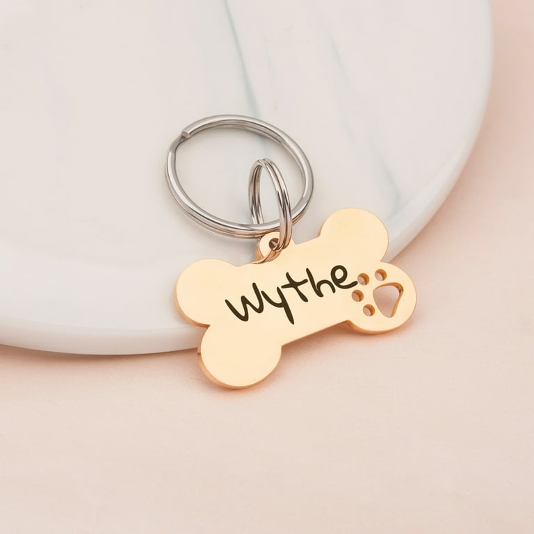 Dog Tag Personalized Dog Tag Dog Tags for Dogs Dog Name Tags Personalized Bone Shaped Dog Tag with Hollow Paw Print Rose Gold Medium