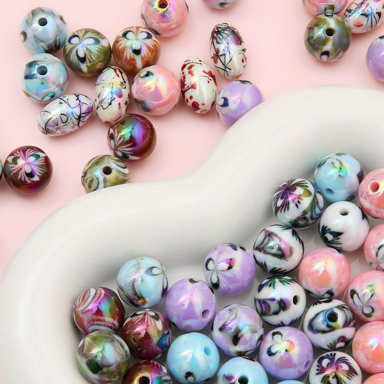 Bango Acrylic Plated Patterned Round Beads 10Pcs, Beads For