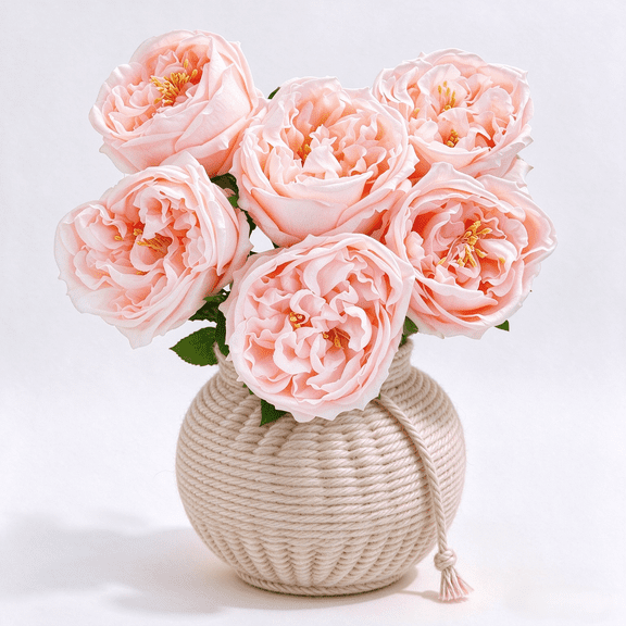 6Pcs Peonies Artificial Flowers,17"Real Touch Peonies Fake Flower,Austin Roses Long Stem for Home Decor Wedding Party Valentines Arrangement,Pink,JaHe Artisan