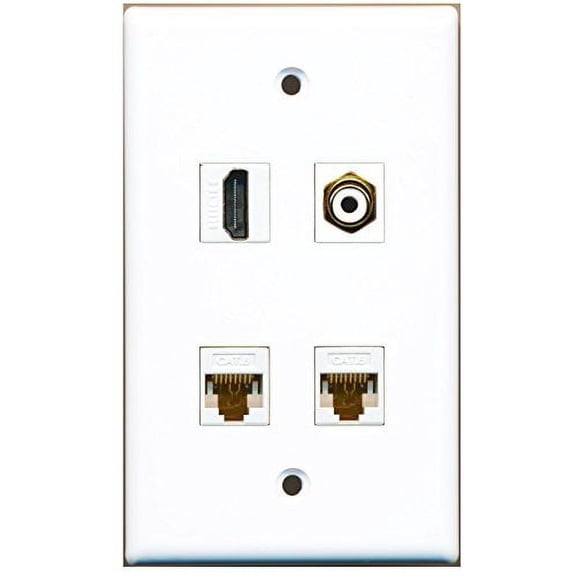 RiteAV - 1 Port HDMI 1 Port RCA White 2 Port Cat6 Ethernet White Wall Plate
