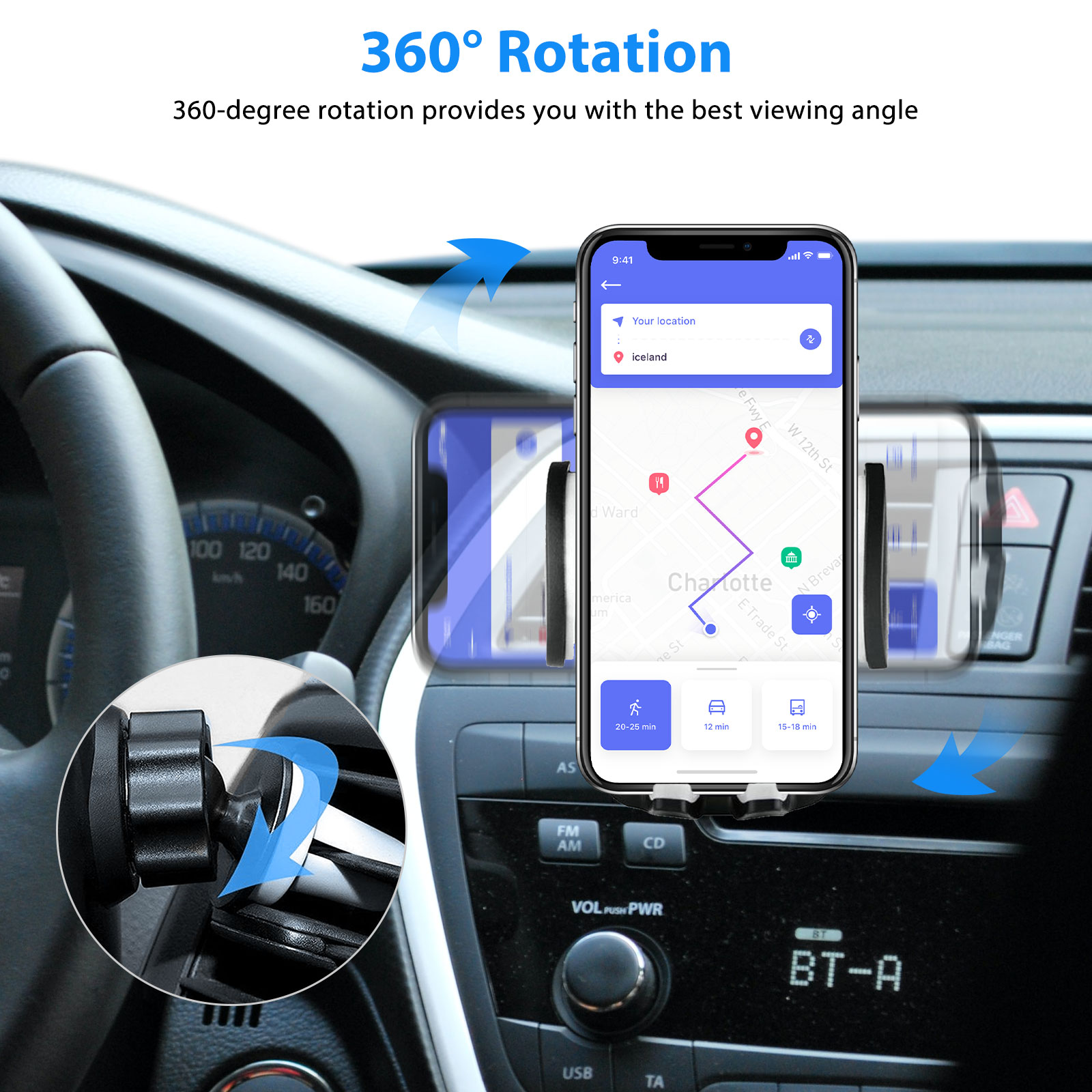 Car Mount, Air Vent Car Holder, Car Phone Mount Fit for iPhone 13, 12, 12 Pro, 12 Pro Max, 11 XS X 8, Android Cell Phones, Phone Holder for Car, Universal Air Vent Mount for Men Women - image 3 of 9