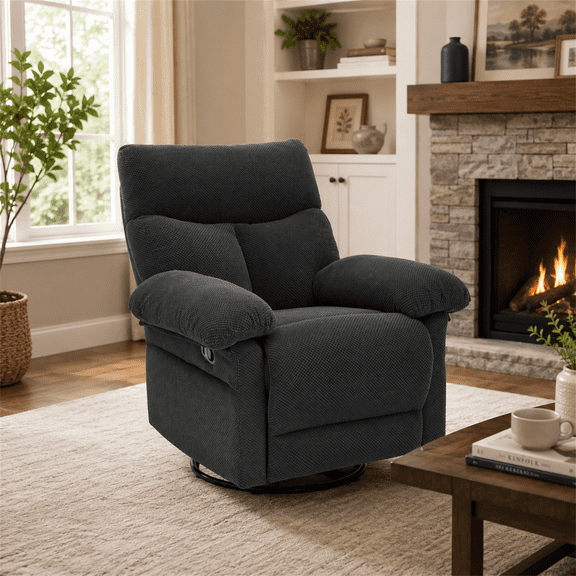 Homy Casa Swivel Rocker Recliner, 360 Manual Chair for Living Room, Nursery and Bedroom, Dark Gray