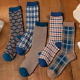 thumbnail image 4 of Zhengup Women's 5 Pairs Aesthetic Socking Coquette Retro Cotton Socks Vintage Harajuku Crew Socks Plaid Warm Ankle Socks, 4 of 7
