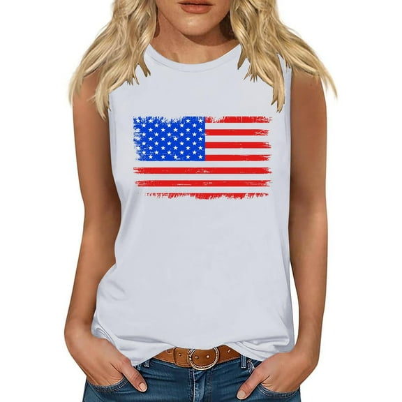 Jgppe 4th of July Tops for Women Lightweight Comfy Stretchy Pullover Wide Strap Tank Shirt Sleeveless Summer Tees
