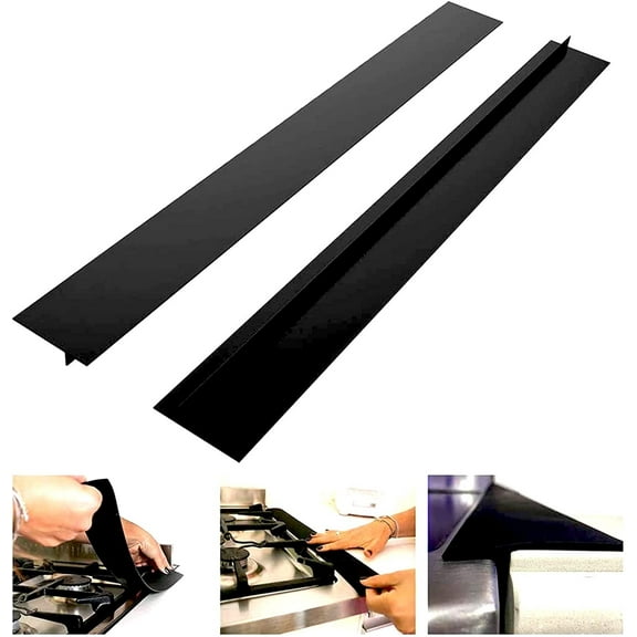 Dependable Industries 2 Pack Kitchen Stove Counter Gap Cover Guard 22 Inch Food Grade High Heat Resistant Washer Dryer Oven Space Filler Multi Purpose Stove Guards Black