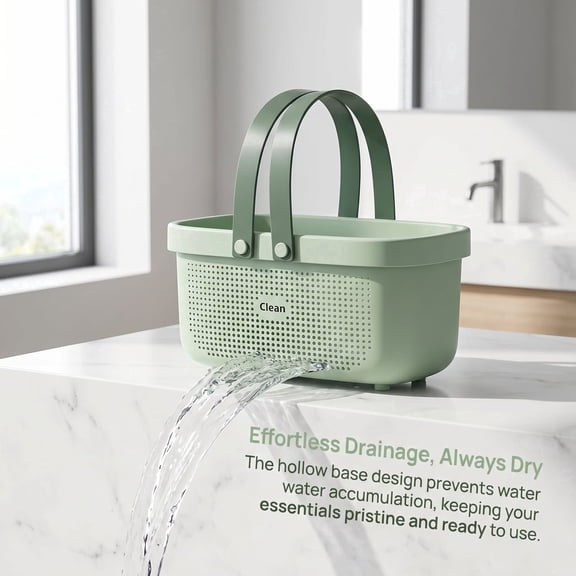 Plastic Storage Basket with Handle Portable Shower Caddy Tote Organizer Basket Bin for Bathroom Kitchen Dorm Room Bedroom, Green