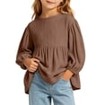 thumbnail image 6 of Yeaiivve Girls Long Sleeve Peplum Tops Cotton Linen Casual Babydoll Shirts for Baby Toddler Girl Solid Color Ruffle Hem Blouse Kids Fall Clothes Coffee 0-1 Years, 6 of 7