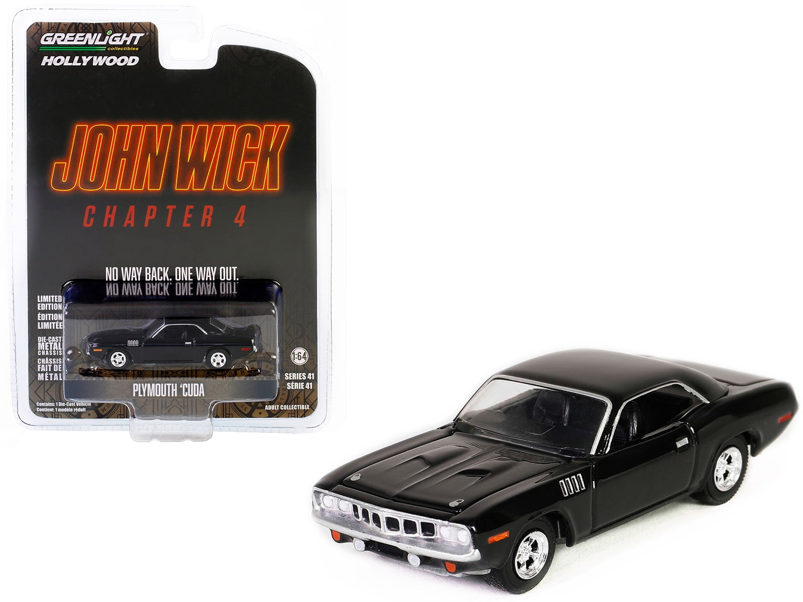 Greenlight Plymouth Barracuda Black 1/64 Diecast Model, Hollywood