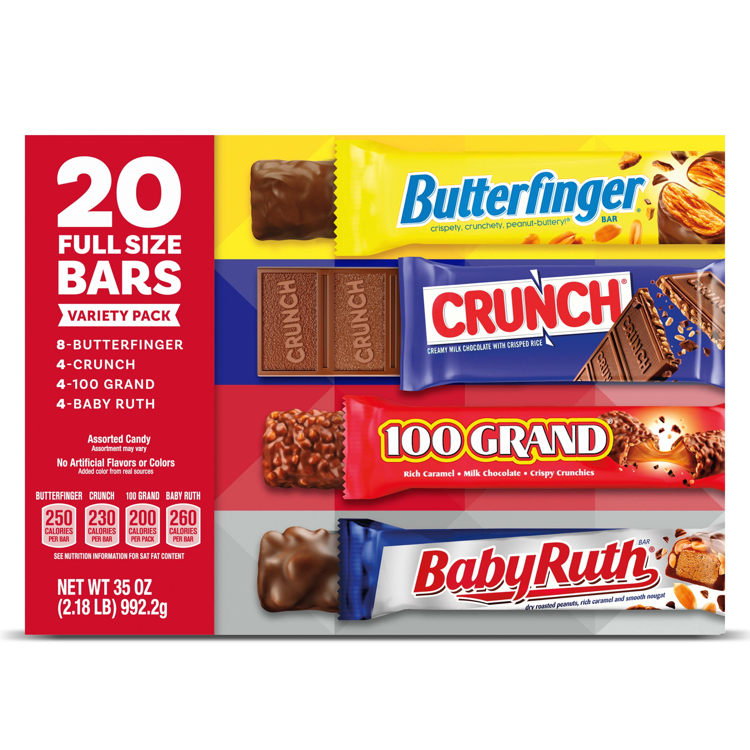 (Bulk 20 Pack) Butterfinger, CRUNCH, Baby Ruth and 100 Grand, Assorted Full Size Chocolate Candy Bars, 35 oz