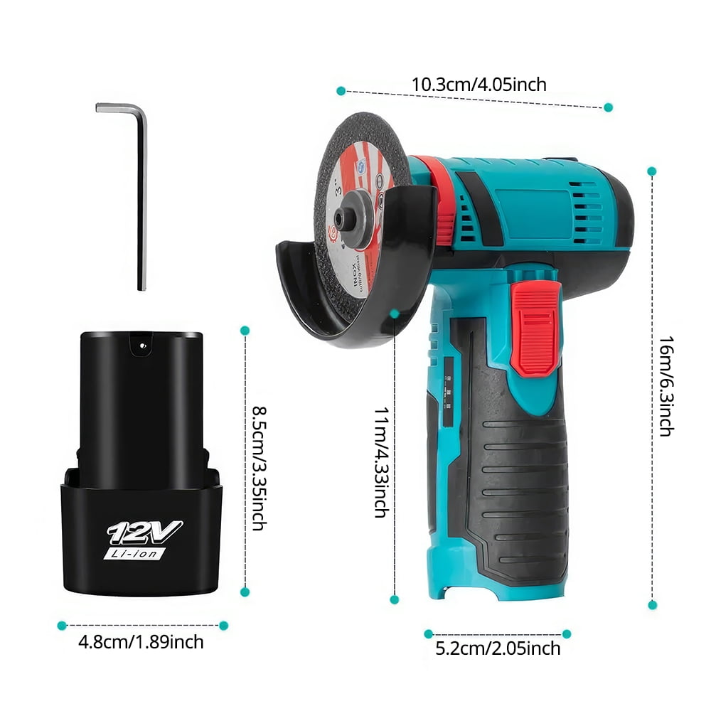 Vtin Cordless Angle Grinder, 12V Battery Mini Brushless Power Motor 19500rpm Angle Grinder for Metal Wood Polishing, Thin Steel, Hand Cut Off Electric Grinding Tool