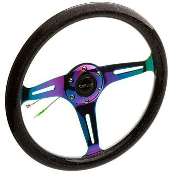 NRG Innovations ST-015MC-BSB""Galaxy" Classic Wood Grain Wheel (350mm 3 Neochrome spokes - Black Sparkled Color)