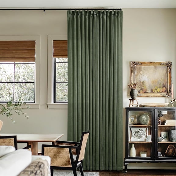 Pleated Curtains 108 Inches Long, 2 Panels Cotton Linen Blend, Back Tab Pinch Pleat Design, Olive Green Window Drapes