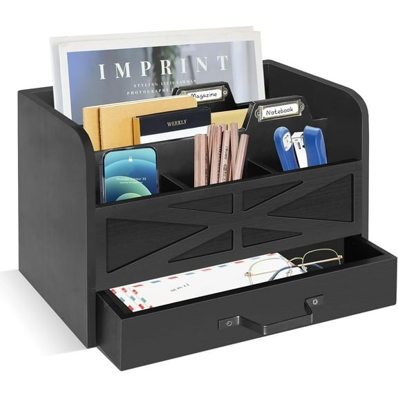 Wooden Countertop Mail Organizer with Drawer