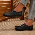 thumbnail image 3 of Walking Shoes Women Wide Width Lace up Boat Shoes Retro Round Toe Soft Leather Loafers Casual Slip on Flat Shoes Black Size 8.5, 3 of 7