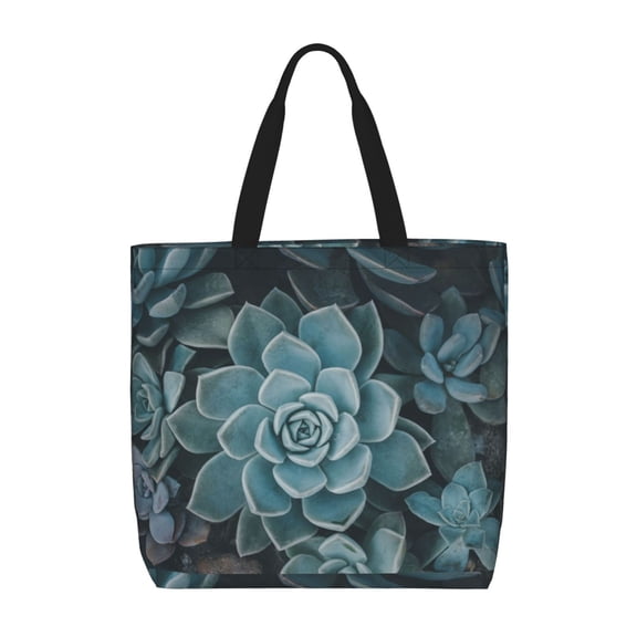 Rateoe Blue Color Cactus Print Lightweight Tote Bag for Women, Water-Resistant Shoulder Bag with Zipper, Spacious Casual Handbag for Work, School, Shopping