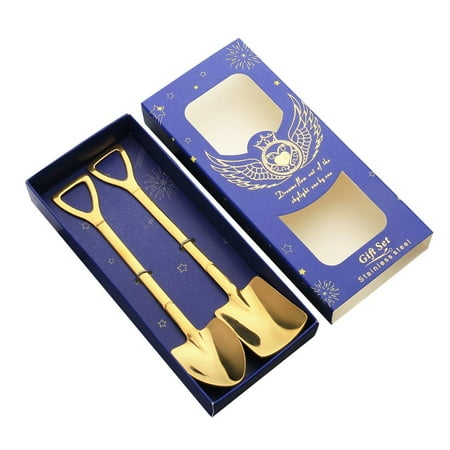

2PCs/Set Multicolor Stainless Steel Coffee Spoon Shovel Shape Afternoon Tea Dessert Spoons Boxed Gifts Kitchen Tools 15.2x3.2cm
