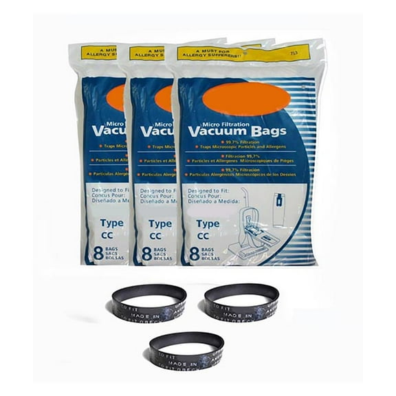 Replacement Part For Oreck vacuum ALL XL & TYPE CC (24 BAGS 3 BELTS) // 713 & AF7202