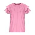 thumbnail image 5 of Taqqpue Girls Ruffle Short Sleeve T Shirts Kids Crew Neck Casual Shirts Pleated Flowy Solid Color Loose Fit Blouse Cute Fashion Tees Tops 5-12 Years, 5 of 7
