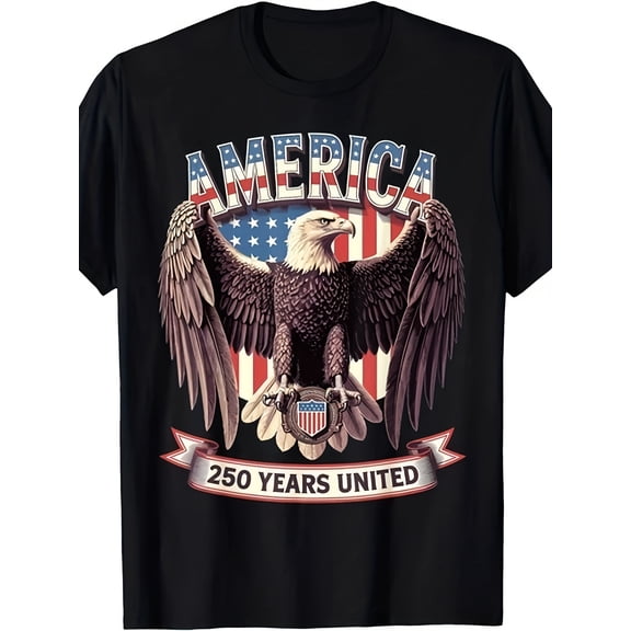 Patriotic America 250 Years United Bald Eagle American Flag Graphic T-Shirt Retro Vintage USA Pride Unisex Adult Tee