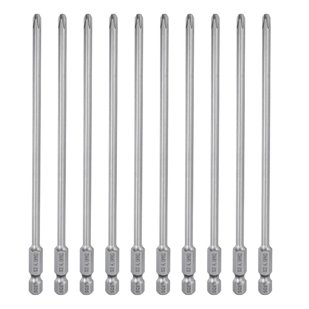 Uxcell Punta de destornillador Phillips magnética de acero S2 gris con vástago hexagonal 10 piezas PH2 x 150mm x 4mm