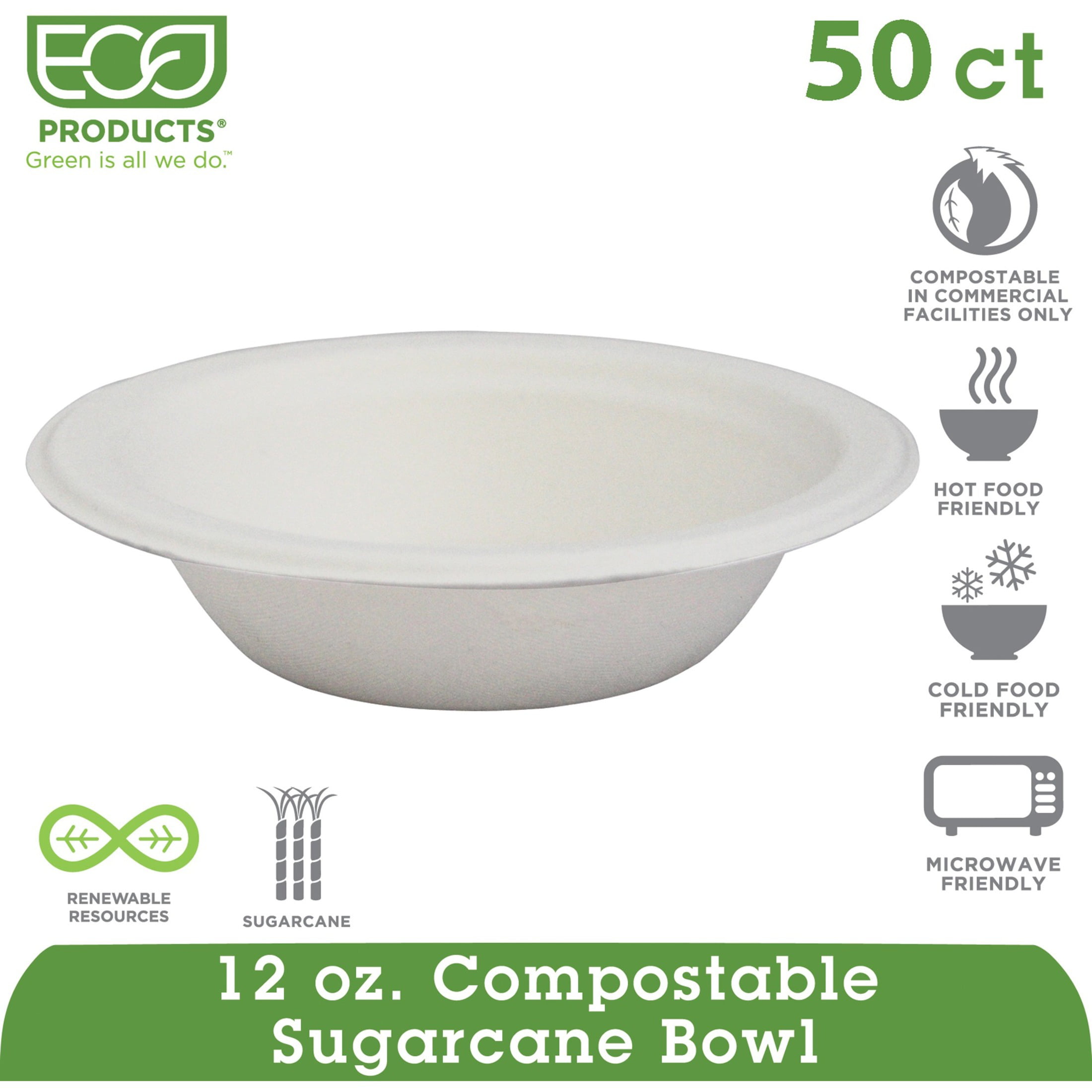 Eco-Products EP-BL12 12 oz Renewable & Compostable Sugarcane Bowls  (50/Pack, 20 Pack/Carton)