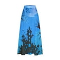 thumbnail image 4 of WFJCJPAF 2024 New Halloween Clearance! Women Skirts Denim,Women's Printed Elastic Waistband Pleated Pocket Skirt With Mid Calf Skirt - Blue XL, 4 of 5