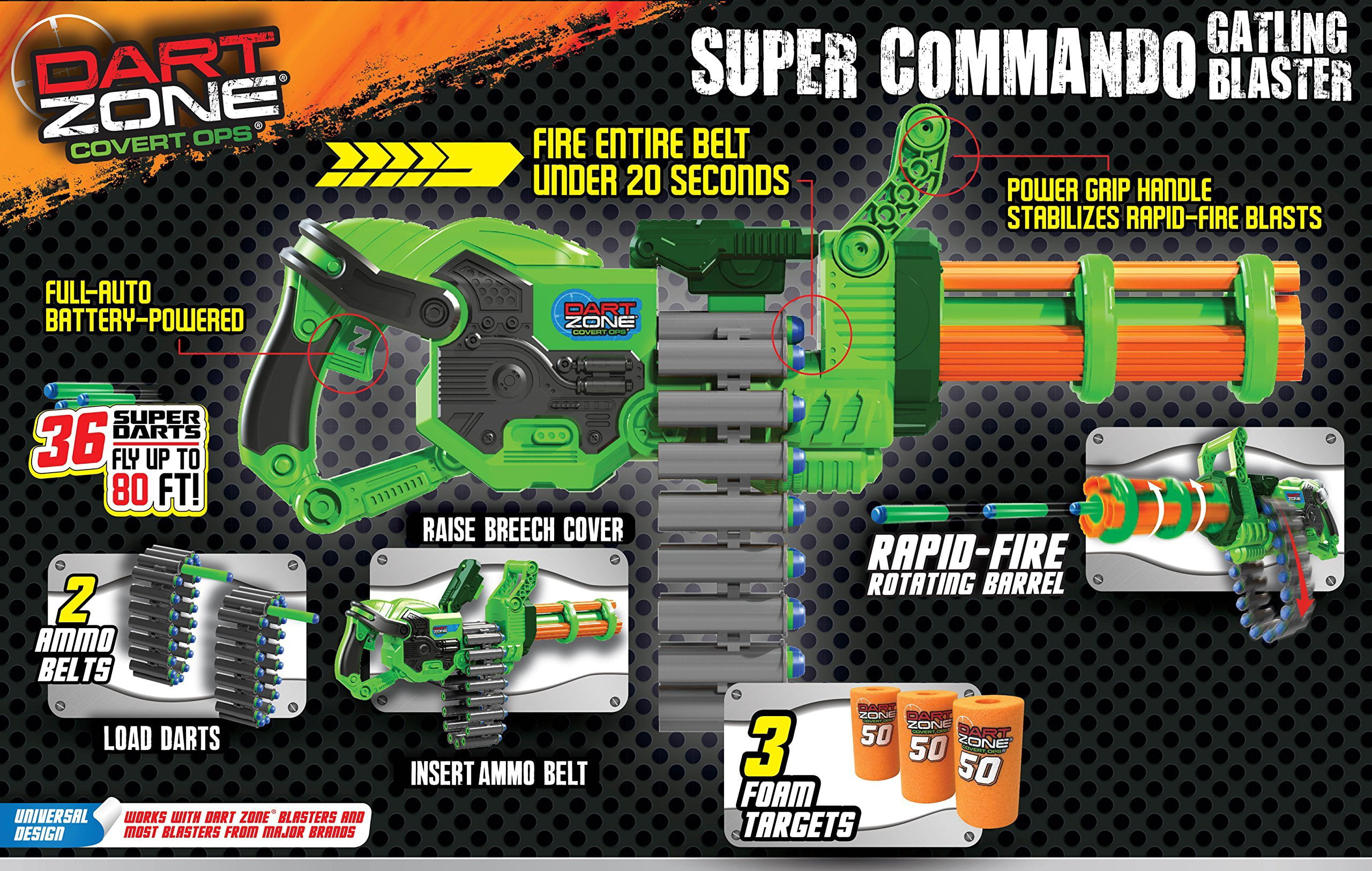 Dart Zone Super Commando Gatling Blaster Belt Covert Ops Motorized Fully 8 for sale online 