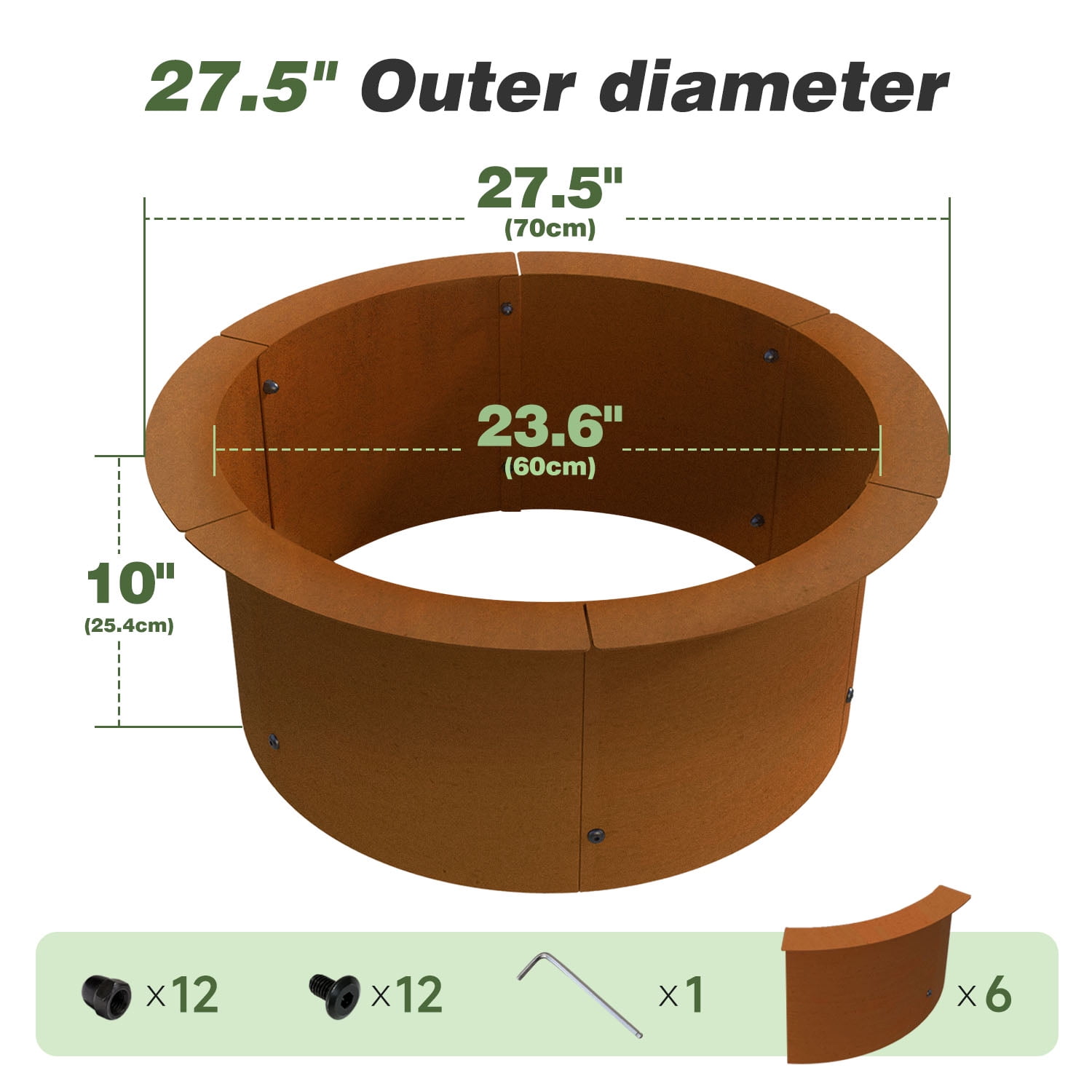 Fire Pit Ring Liner for Outdoor DIY Campfire Wood Burning Fire Pit Ring 3mm Thick Heavy Duty Solid In-Ground Metal Smokeless Firepit Rim Insert for Bonfire Patio Backyard Easy Assembly, Rusty 24"