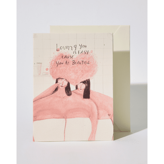 Loving You Is Easy Greeting Card – Beautiful Illustration for Couples, Romantic Love Note Card with Envelope – Perfect for Anniversaries, Valentine's Day, or Just Because