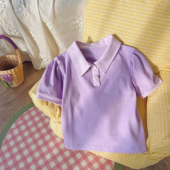 Shirts for Girls Polo Shirts Short Sleeve Collar Dark Purple Summer Breathable Lightweight Trendy Shirts for Girls Size 18-24 M