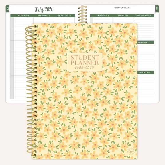 Daisy by bloom daily planners 2026-2027 Academic Student Planner, Column Layout, 7" x 9", Monthly & Weekly, Butter Yellow Daisies