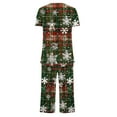 thumbnail image 5 of asdoklhq Womens Flannel Pajamas Sets Women's Fashionable and Casual Loose Christmas Printed Round Neck Short Sleeved Button Top Cropped Pants Pajamas Sleepwear Set Army Green 2X, 5 of 6