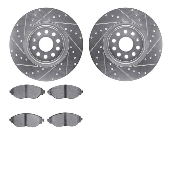 Dynamic Friction Company Front Brake Rotors-Drilled and Slotted-Silver with 5000 Advanced Brake Pads 7502-74026