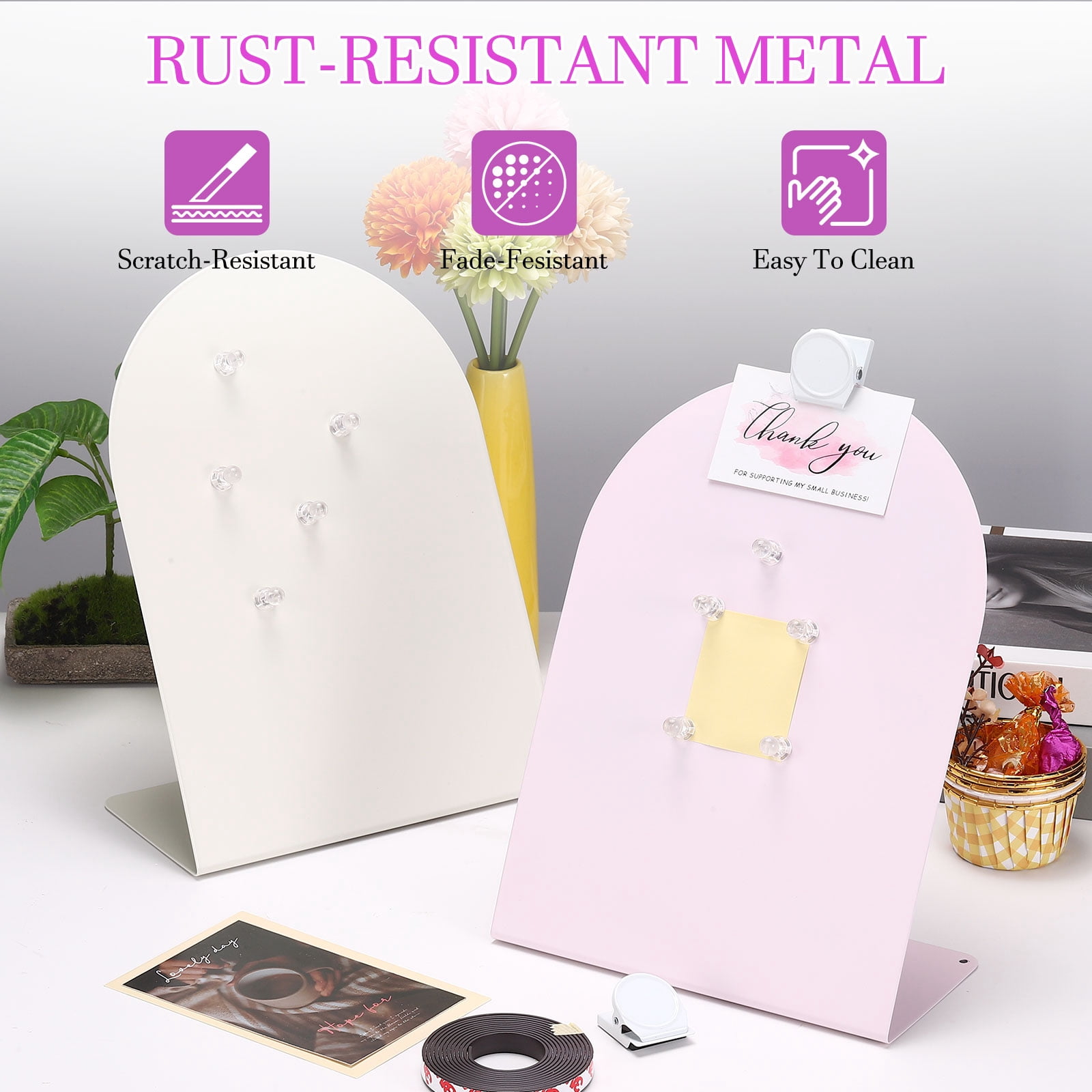 Uxcell Magnetic Bulletin Board, Memo Magnet Display Stand Board with Magnetic Accessory Set for Home Office Kitchen, Pink