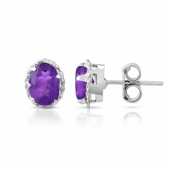 925 Sterling Silver Natural Amethyst Stud Earrings – Oval Cut Purple Gemstone Earrings for Women  February Birthstone Jewelry