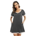 thumbnail image 4 of Women's V Neck Nightshirt Cotton Casual Sleepwear Short Sleeve Nightgown with Pockets S-3XL, 4 of 6