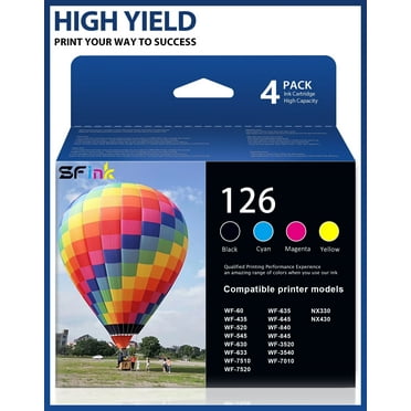 T126 126XL 126 Ink Cartridge Compatible for Epson 126 ink cartridges for Workforce 435 520 545 635 645 WF-3520 WF-3530 WF-3540 WF-7010 WF-7510 Printers (4-Pack,Blac/Cyan/Magenta/Yellow)