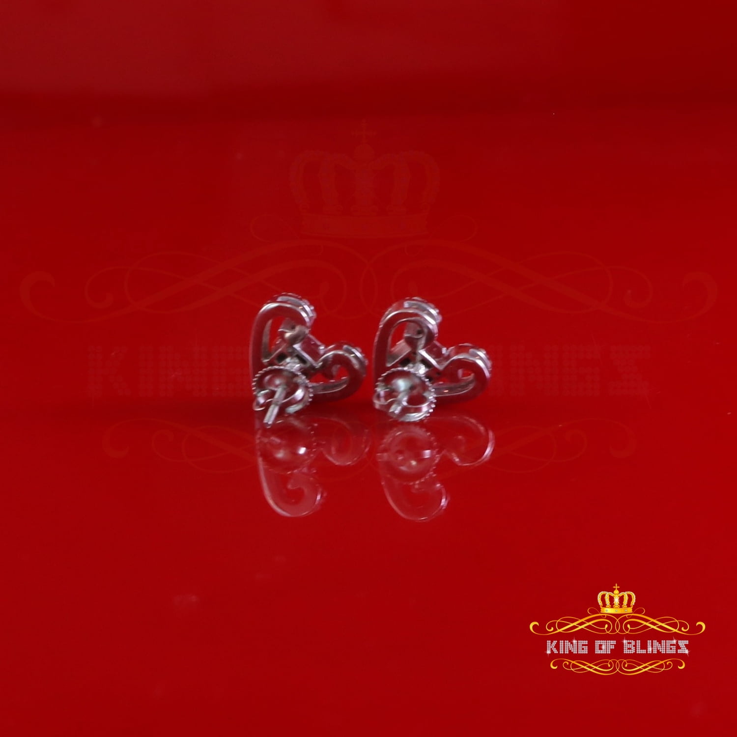 King of Bling's Men/Women Stud 925White Silver Heart Baguette Earrings 1.00ct VVS D Moissanite