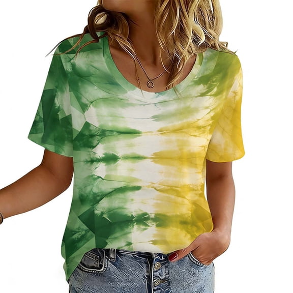 HOMBOM Trendy Tops for Women Green Graphic Tie dye Oversized Loose Crewneck Short Sleeve Womens T Shirts Casual